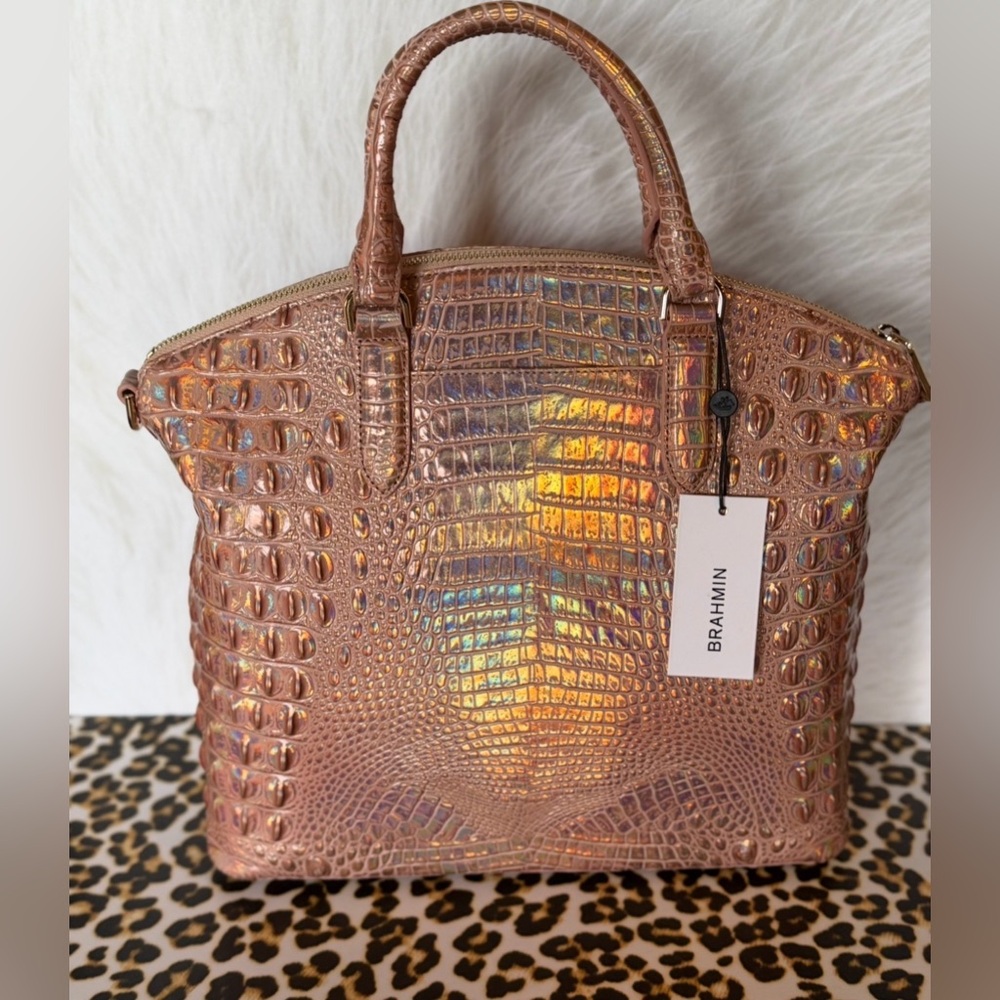 Brahmin Large Duxbury Melbourne Rose Gold Satchel NWT METALLIC HOLOGRAPHIC FIRM$ - Picture 7 of 15